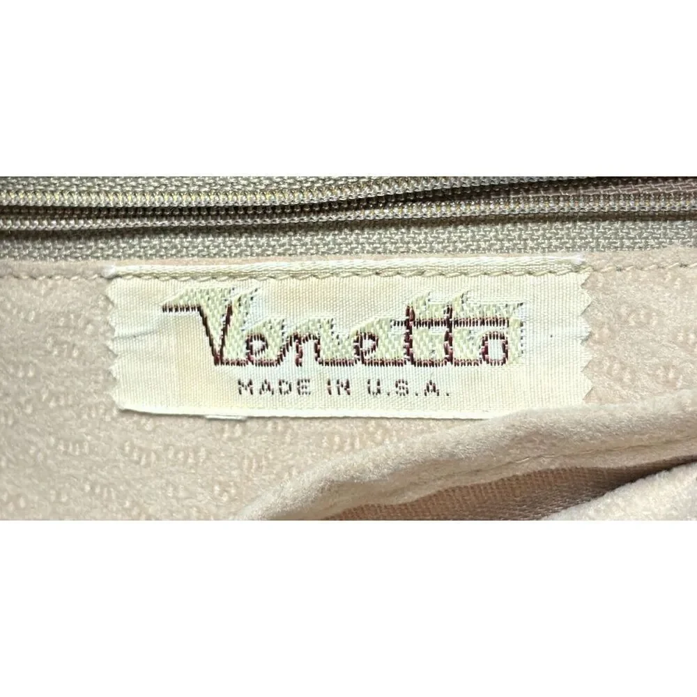 Vintage Venetto Purse Handbag Beige Leather Snake Skin Zip Closure Rare Classic